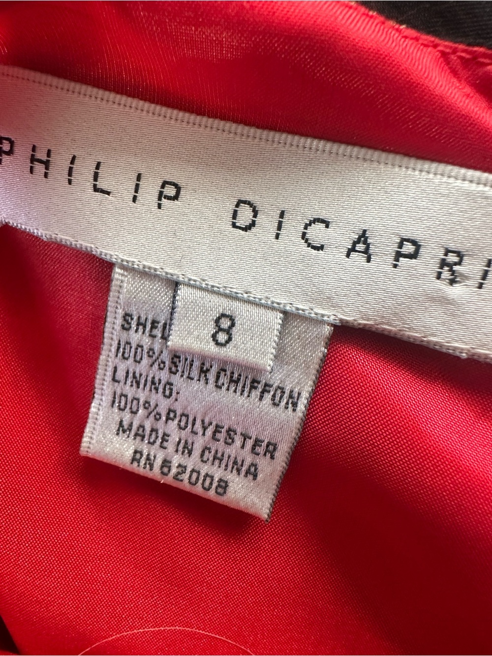 Philip Dicaprio Silk Chiffon Dress with Vibrant Red Lining - Picture 3 of 3